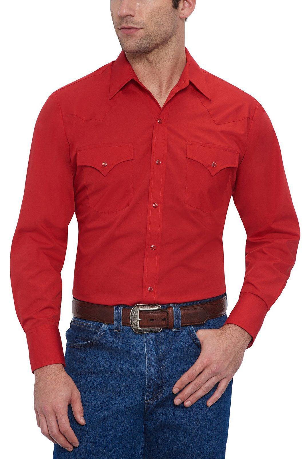 Ely Cattleman Mens L/S Red Solid Snap Shirt - Ely Cattleman