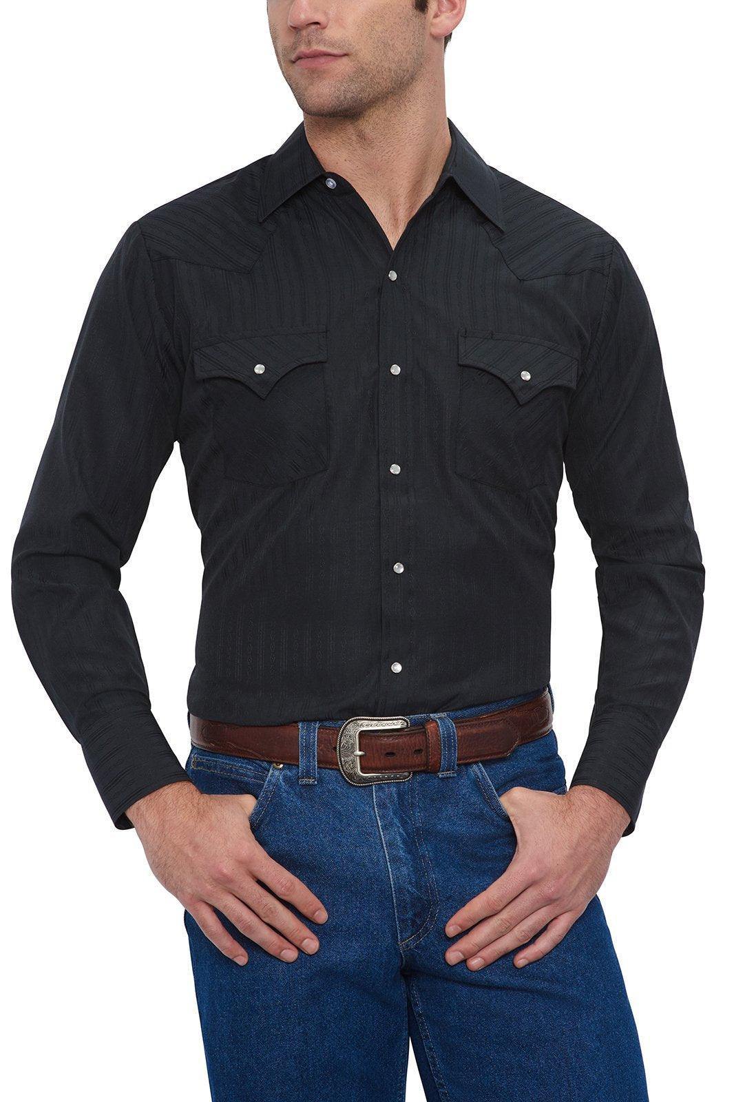 Ely Cattleman Mens L/S Black Tone On Tone Snap Shirt - Ely Cattleman