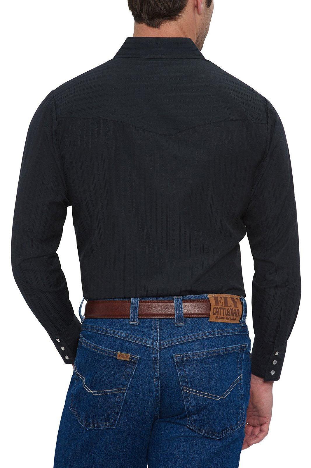 Ely Cattleman Mens L/S Black Tone On Tone Snap Shirt - Ely Cattleman