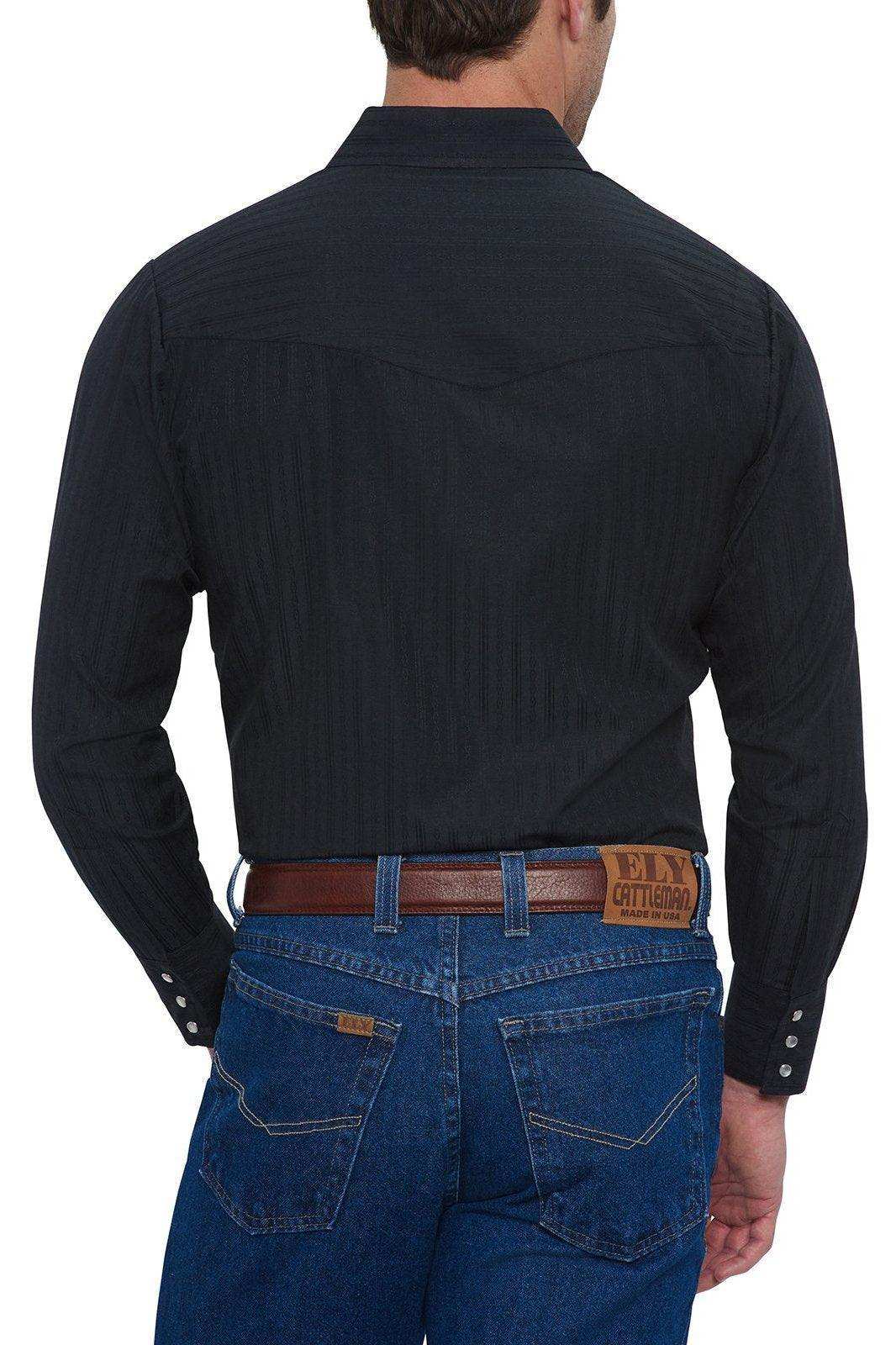 Ely Cattleman Mens L/S Black Tone On Tone Snap Shirt - Ely Cattleman - Flyclothing LLC