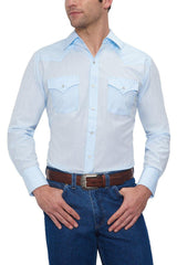 Ely Cattleman Mens L/S Blue Tone On Tone Snap Shirt - Ely Cattleman