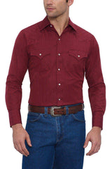 Ely Cattleman Mens L/S Burgandy Tone On Tone Snap Shirt - Ely Cattleman - Flyclothing LLC