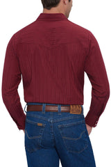 Ely Cattleman Mens L/S Burgandy Tone On Tone Snap Shirt - Ely Cattleman