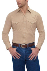 Ely Cattleman Mens L/S Khaki Tone On Tone Snap Shirt - Ely Cattleman - Flyclothing LLC