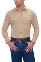 Ely Cattleman Mens L/S Khaki Tone On Tone Snap Shirt - Ely Cattleman