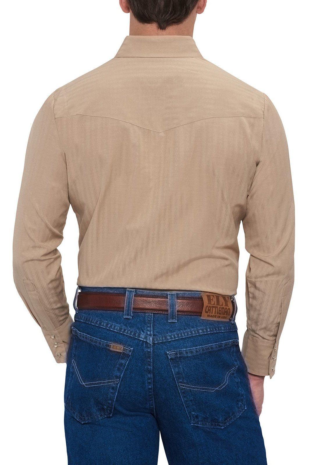Ely Cattleman Mens L/S Khaki Tone On Tone Snap Shirt - Ely Cattleman