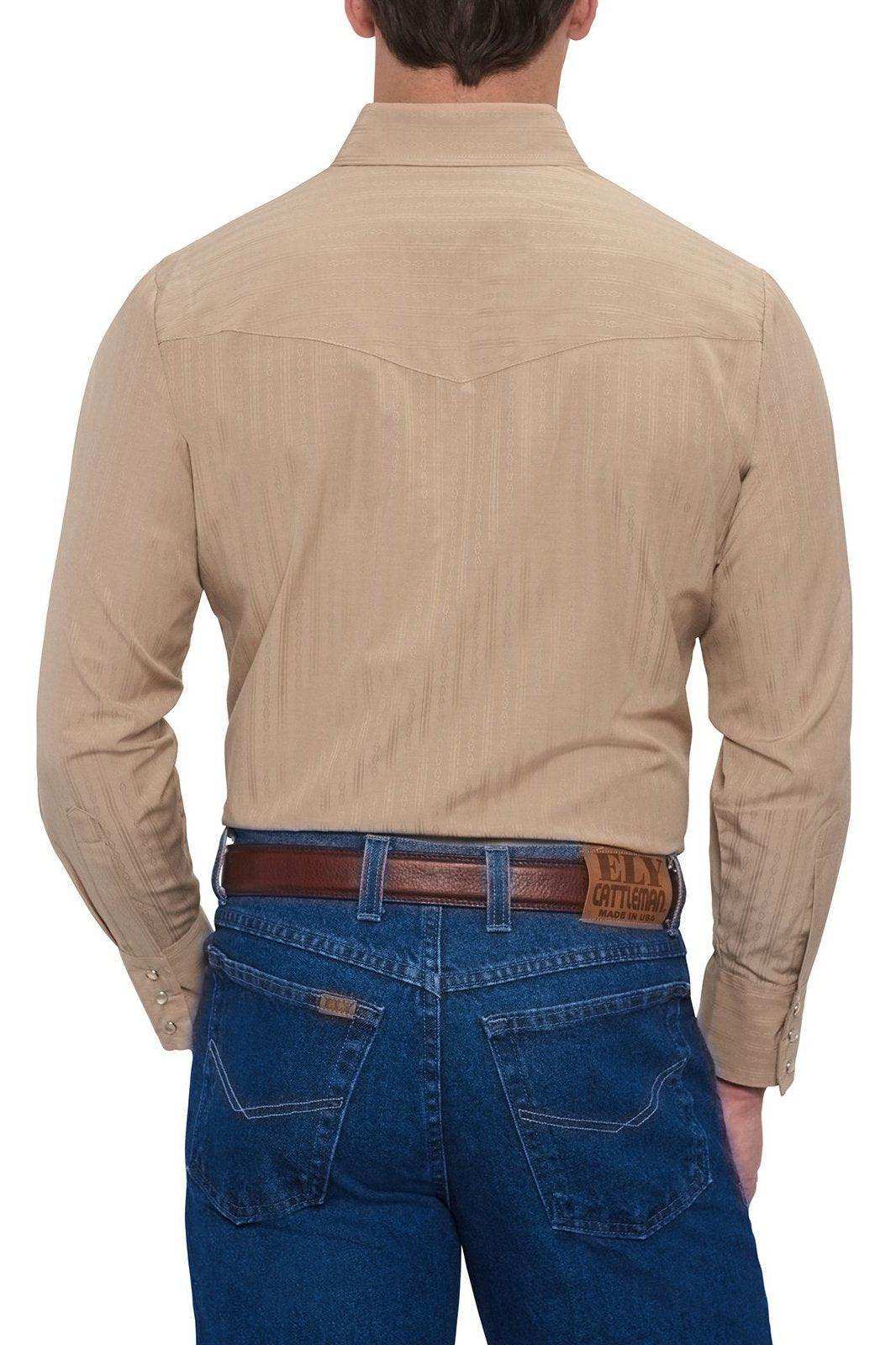 Ely Cattleman Mens L/S Khaki Tone On Tone Snap Shirt - Ely Cattleman - Flyclothing LLC