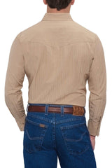 Ely Cattleman Mens L/S Khaki Tone On Tone Snap Shirt - Ely Cattleman