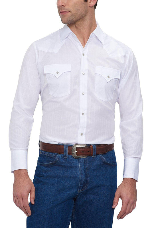 Ely Cattleman Mens L/S White Tone On Tone Snap Shirt - Ely Cattleman