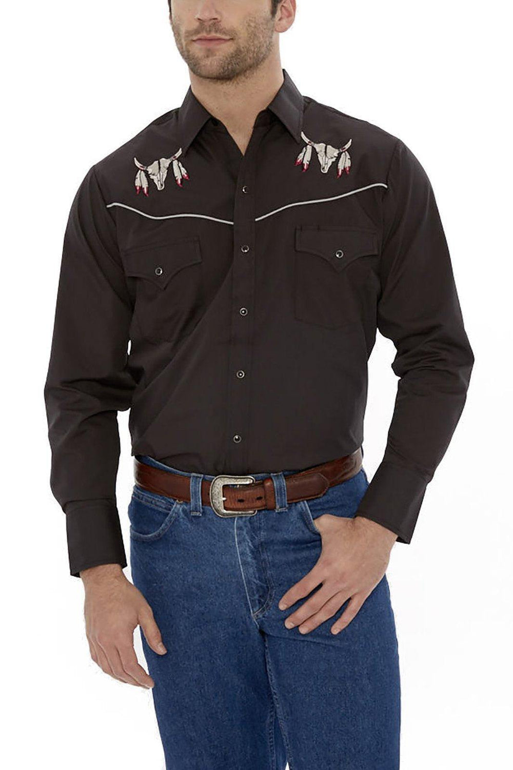 Ely Cattleman Mens L/S Black Solid W/ Skull Embroidery - Ely Cattleman