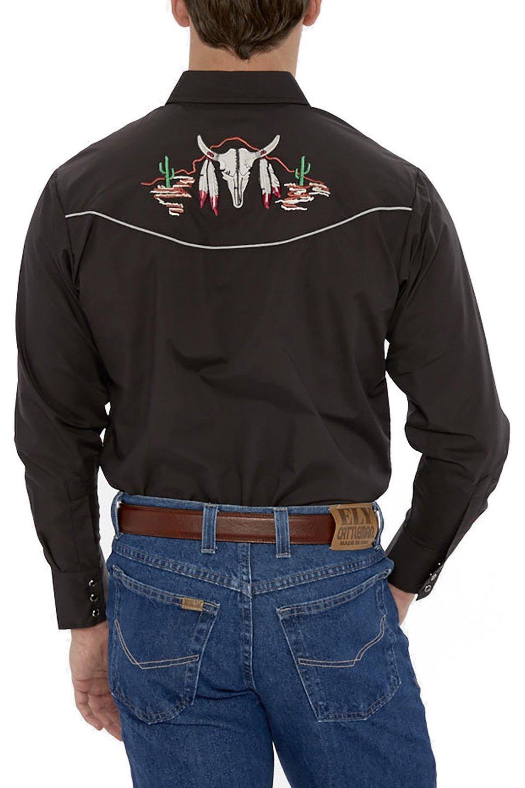 Ely Cattleman Mens L/S Black Solid W/ Skull Embroidery - Flyclothing LLC