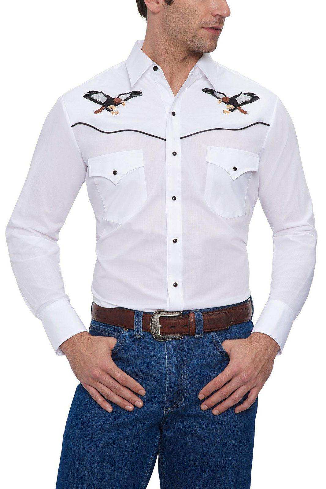 Ely Cattleman Mens L/S White Solid With Eagle Embroidery Shirt - Ely Cattleman - Flyclothing LLC