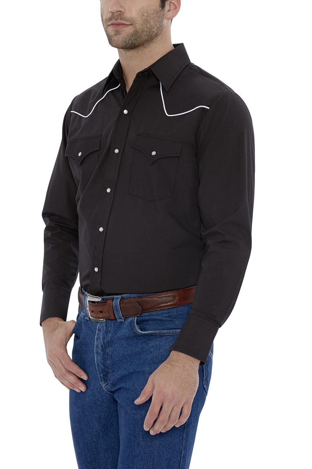 ely cattleman black long sleeve western shirt with contrast piping - Flyclothing LLC