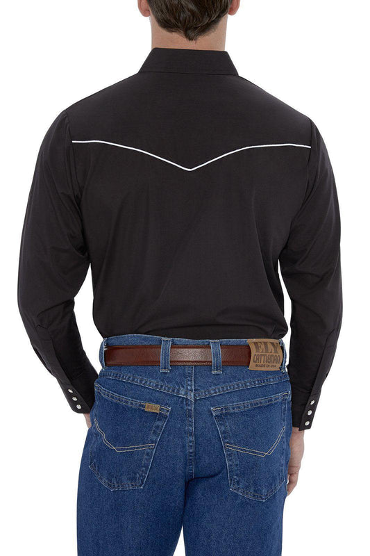 ely cattleman black long sleeve western shirt with contrast piping - Ely Cattleman
