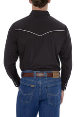 ely cattleman black long sleeve western shirt with contrast piping - Flyclothing LLC