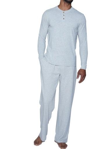 Wood Underwear heather grey men's long sleeve henley - Flyclothing LLC