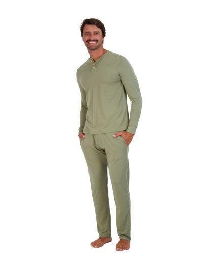 Wood Underwear olive men's long sleeve henley - Flyclothing LLC