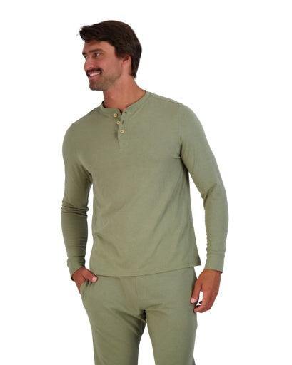 Wood Underwear olive men's long sleeve henley - Flyclothing LLC