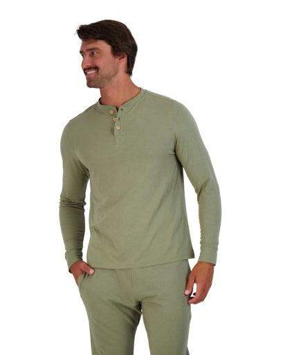Wood Underwear olive men's long sleeve henley - Wood Underwear - Flyclothing LLC