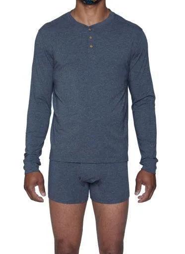 Wood Underwear charcoal heather men's long sleeve henley - Flyclothing LLC