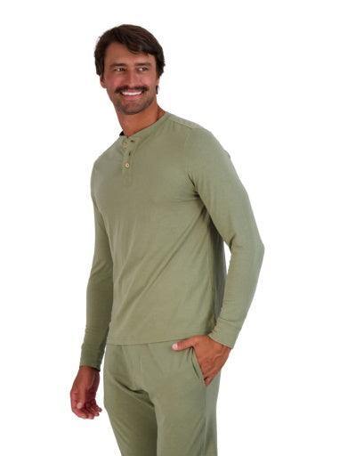 Wood Underwear olive men's long sleeve henley - Flyclothing LLC