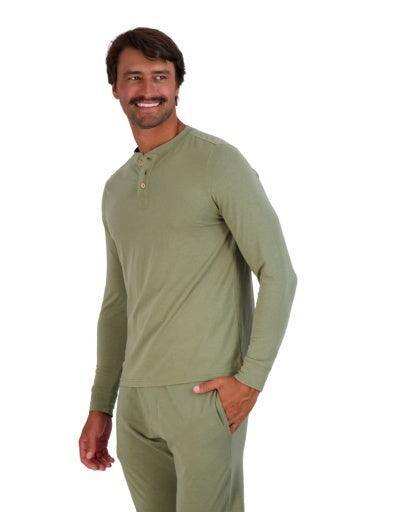 Wood Underwear olive men's long sleeve henley - Wood Underwear - Flyclothing LLC