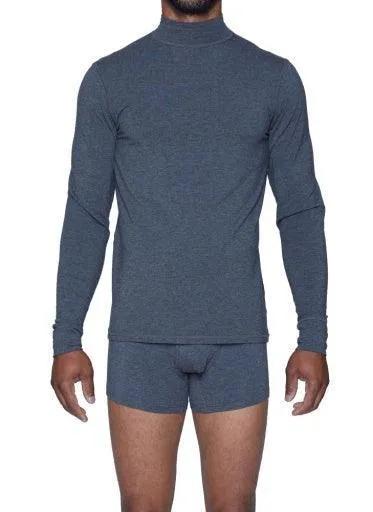 Wood Underwear charcoal heather men's long underwear mock turtle - Flyclothing LLC