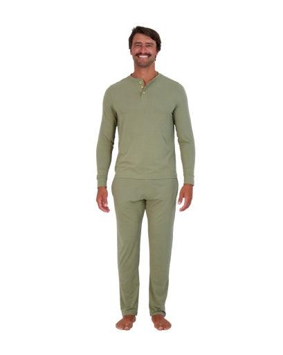 Wood Underwear olive men's long sleeve henley - Flyclothing LLC