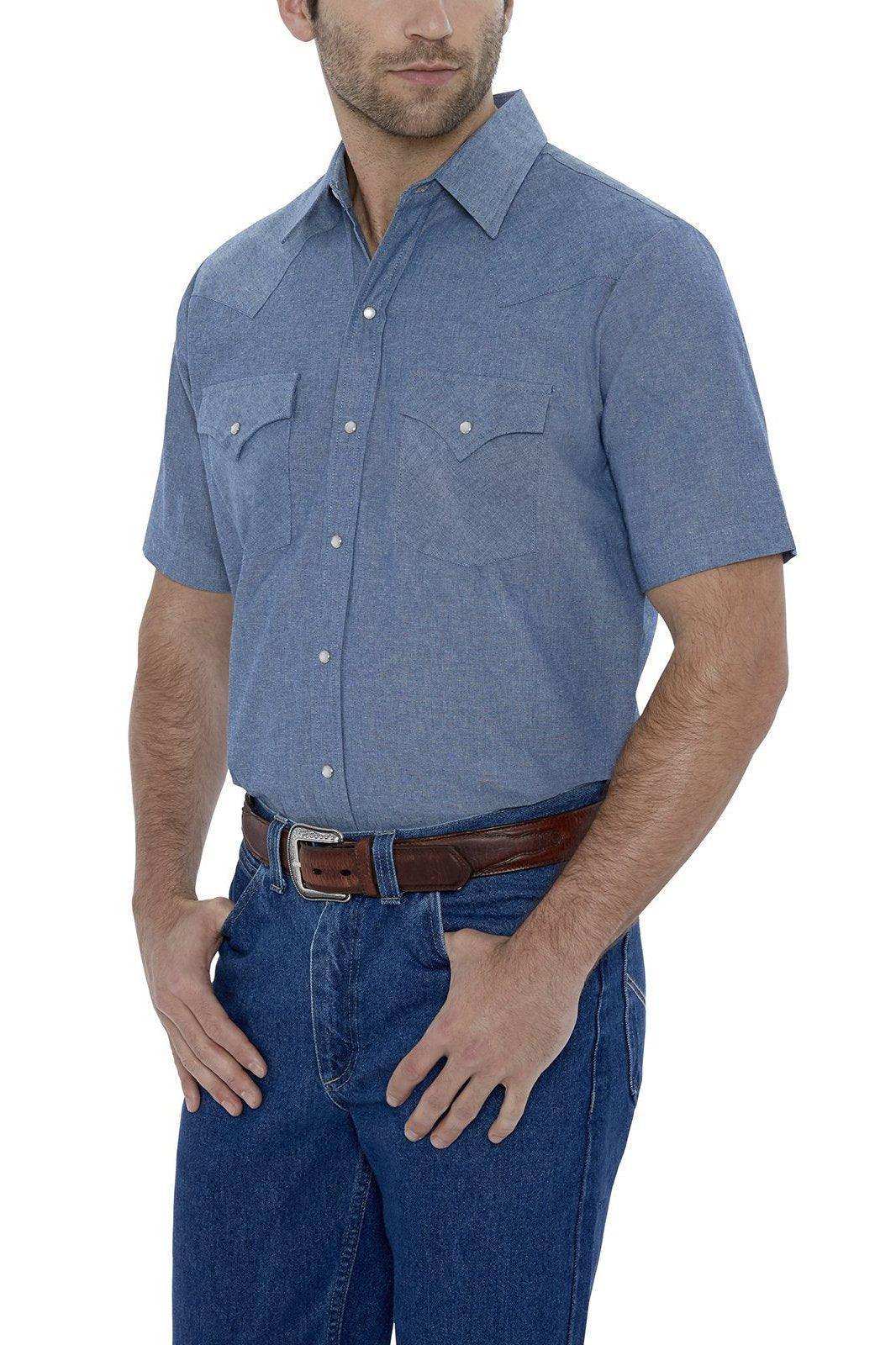 Ely Cattleman Mens S/S Chambray Snap Shirt - Ely Cattleman - Flyclothing LLC