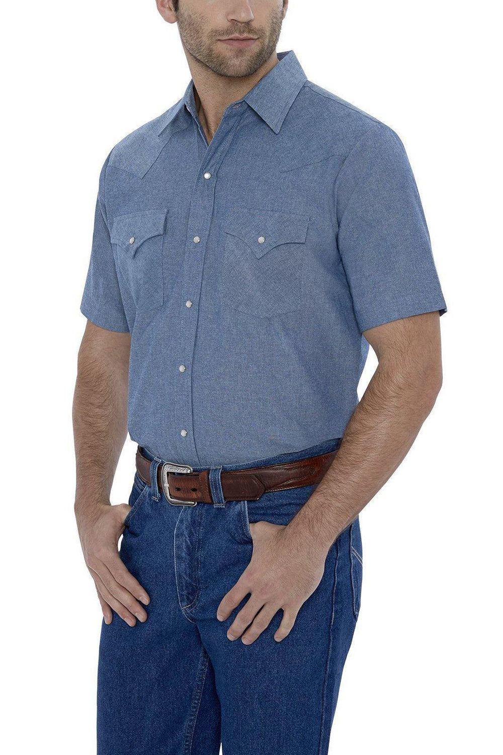 Ely Cattleman Mens S/S Chambray Snap Shirt - Ely Cattleman