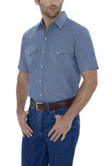 Ely Cattleman Mens S/S Chambray Snap Shirt - Flyclothing LLC