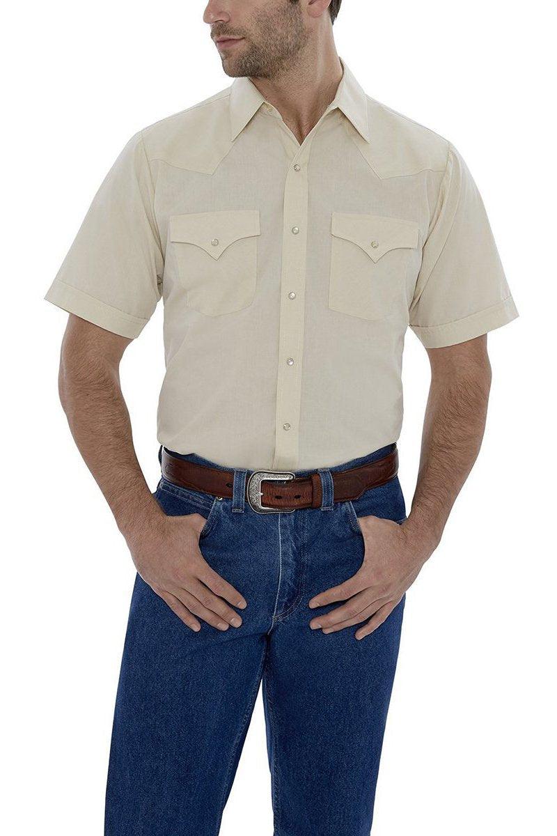Ely Cattleman Mens S/S Ecru Solid Snap Shirt - Flyclothing LLC