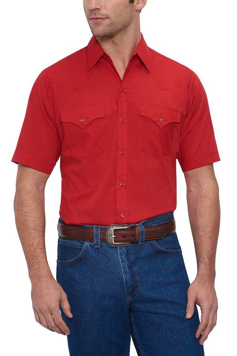 Ely Cattleman Mens S/S Red Solid Snap Shirt - Ely Cattleman