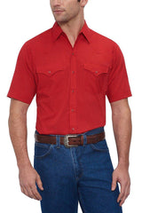 Ely Cattleman Mens S/S Red Solid Snap Shirt - Ely Cattleman