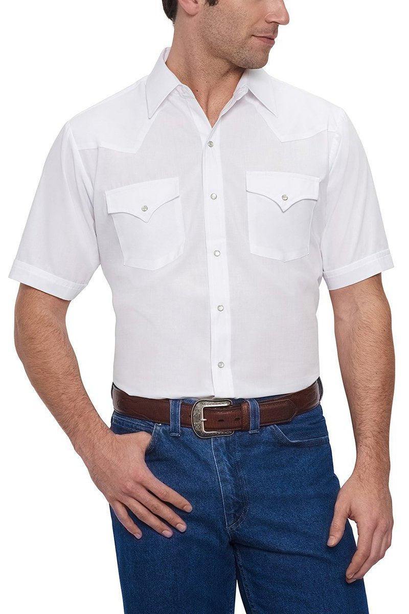 Ely Cattleman Mens S/S White Solid Snap Shirt - Ely Cattleman