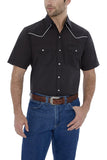 Ely Cattleman Mens S/S White W/ Black Piping Snap Shirt - Ely Cattleman