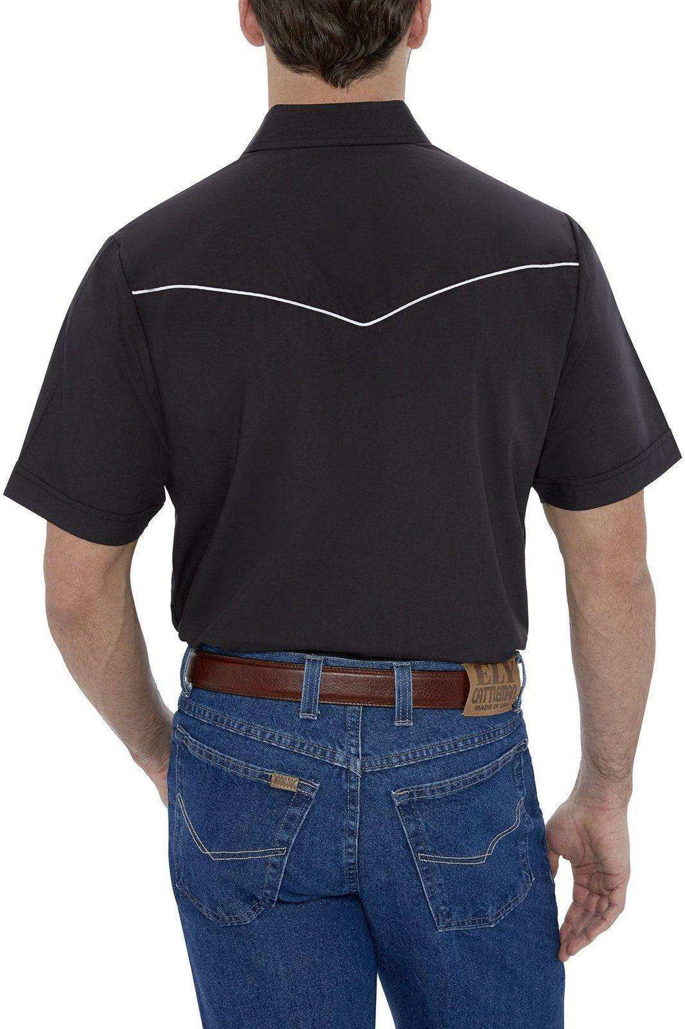 Ely Cattleman Mens S/S White W/ Black Piping Snap Shirt - Ely Cattleman - Flyclothing LLC