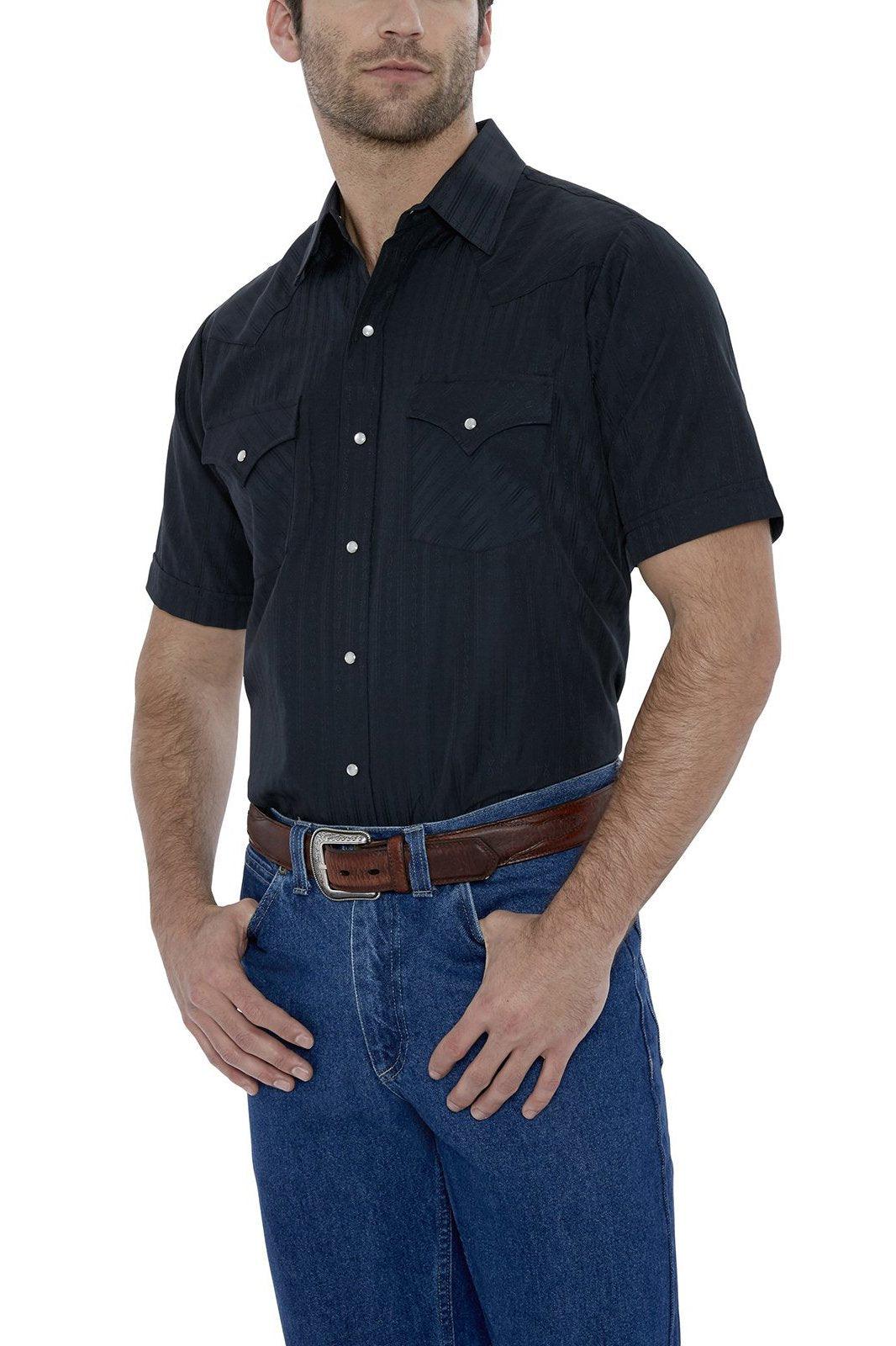 Ely Cattleman Mens S/S Black Tone On Tone Snap Shirt - Flyclothing LLC