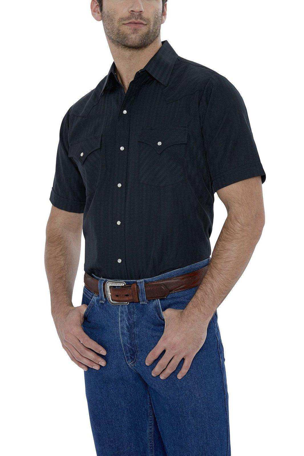 Ely Cattleman Mens S/S Black Tone On Tone Snap Shirt - Ely Cattleman - Flyclothing LLC