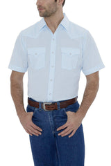 Ely Cattleman Mens S/S Blue Tone On Tone Snap Shirt - Ely Cattleman