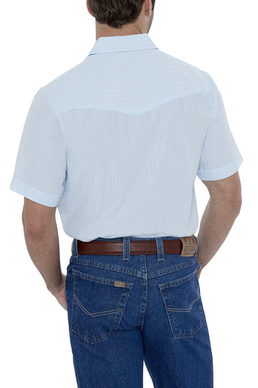 Ely Cattleman Mens S/S Blue Tone On Tone Snap Shirt - Ely Cattleman