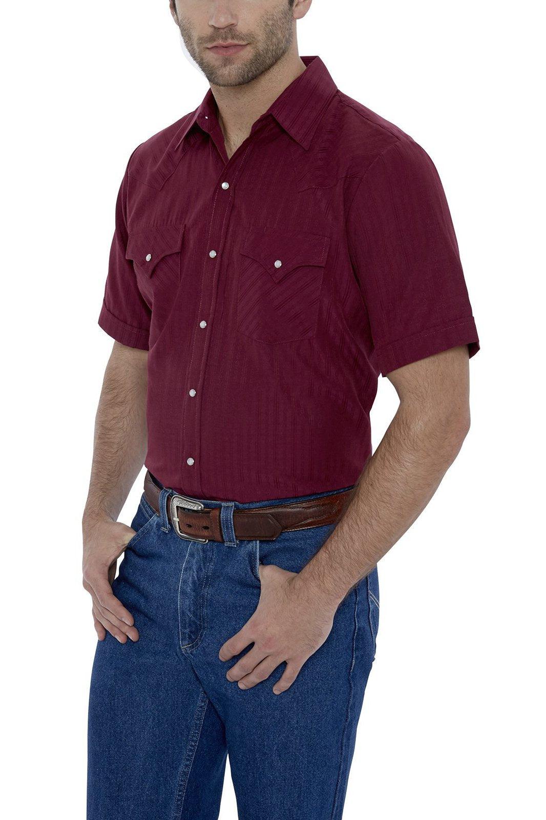Ely Cattleman Mens S/S Burgandy Tone On Tone Snap Shirt - Flyclothing LLC