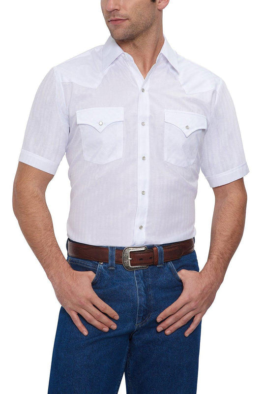 Ely Cattleman Mens S/S White Tone On Tone Snap Shirt - Ely Cattleman