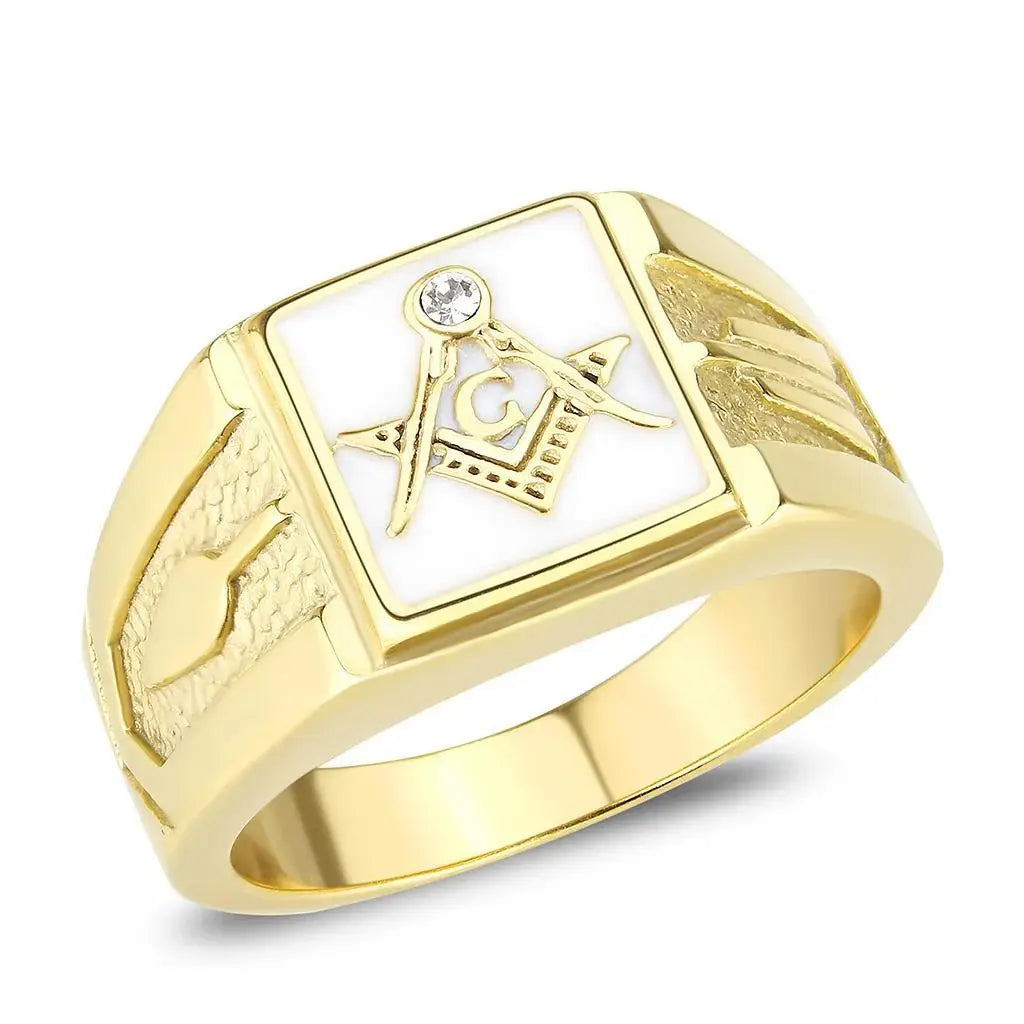 Alamode IP Gold(Ion Plating) Stainless Steel Ring with Top Grade Crystal in Clear - Alamode - Flyclothing LLC