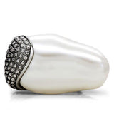 Alamode High polished (no plating) Stainless Steel Ring with Synthetic Synthetic Stone in White - Alamode