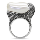 Alamode High polished (no plating) Stainless Steel Ring with Synthetic Synthetic Stone in White - Alamode