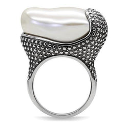 Alamode High polished (no plating) Stainless Steel Ring with Synthetic Synthetic Stone in White - Flyclothing LLC