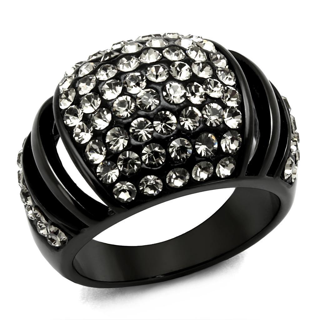 Alamode IP Black(Ion Plating) Stainless Steel Ring with Top Grade Crystal in Hematite - Flyclothing LLC