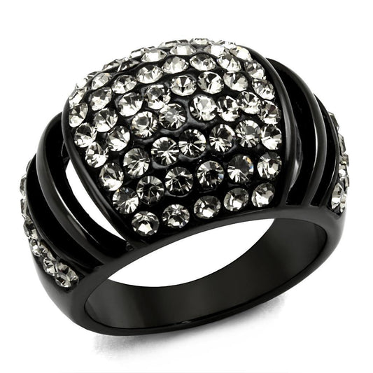 Alamode IP Black(Ion Plating) Stainless Steel Ring with Top Grade Crystal in Hematite - Alamode