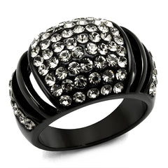 Alamode IP Black(Ion Plating) Stainless Steel Ring with Top Grade Crystal in Hematite - Alamode